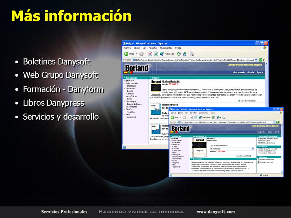 Web Grupo Danysoft Boletines Danysoft Formación - Danyform Libros Danypress Servicios y desarrollo Más información