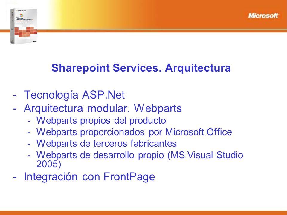 Sharepoint Services. Arquitectura -Tecnología ASP.Net -Arquitectura modular.