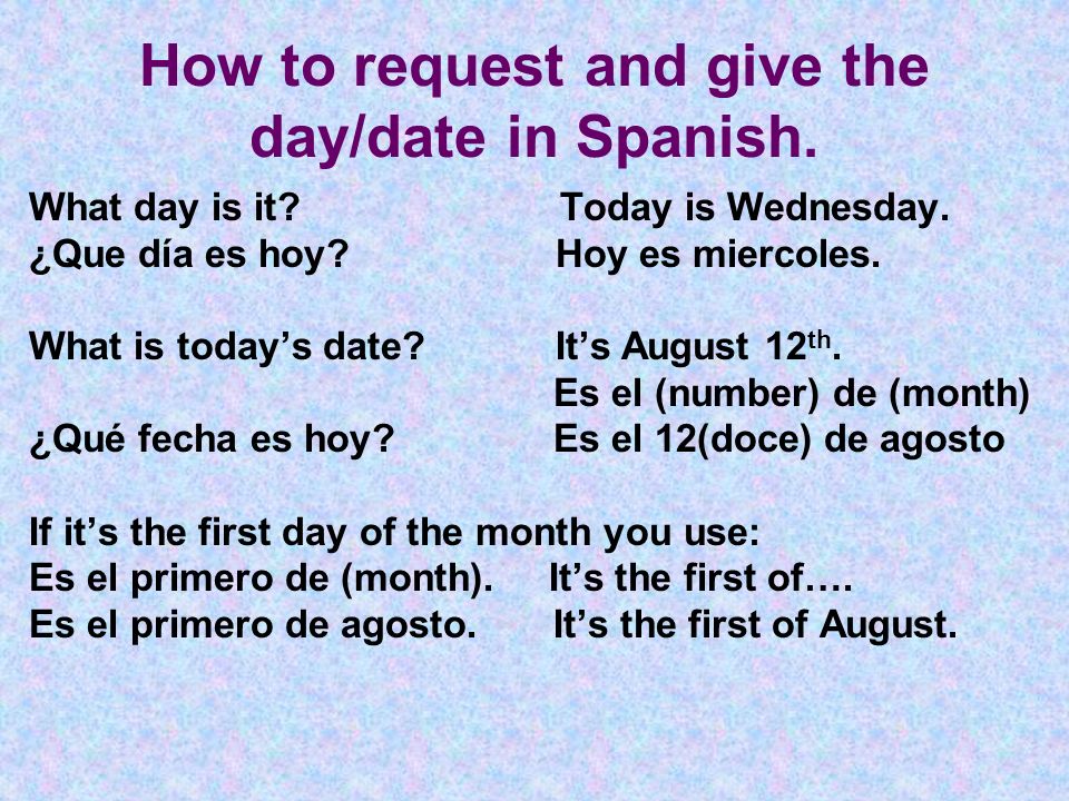 How to request and give the day/date in Spanish. What day is it.