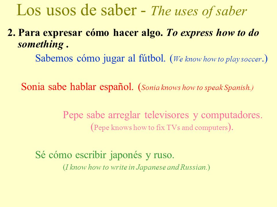 Los usos de saber - The uses of saber 1. Para indicar información.