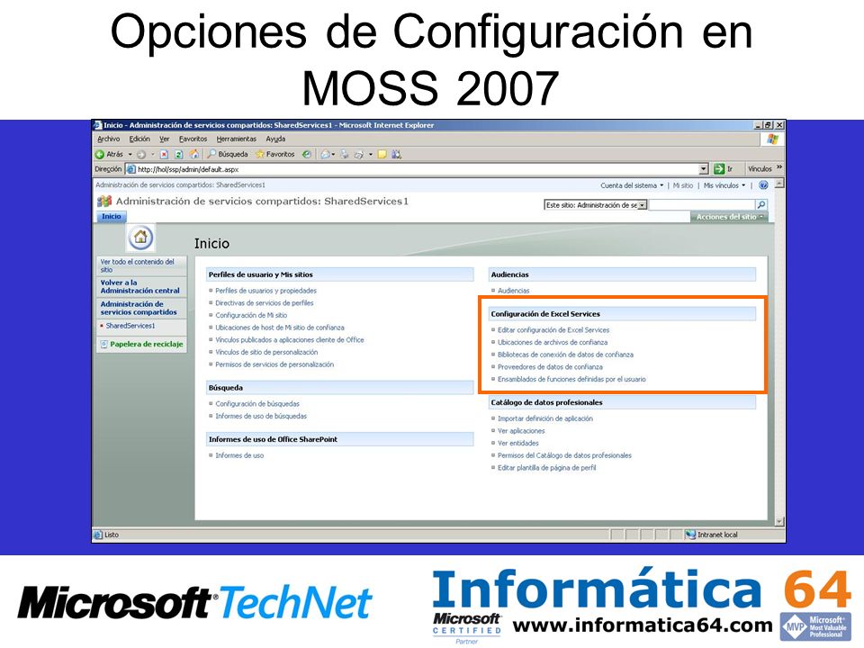 Opciones de Configuración en MOSS 2007