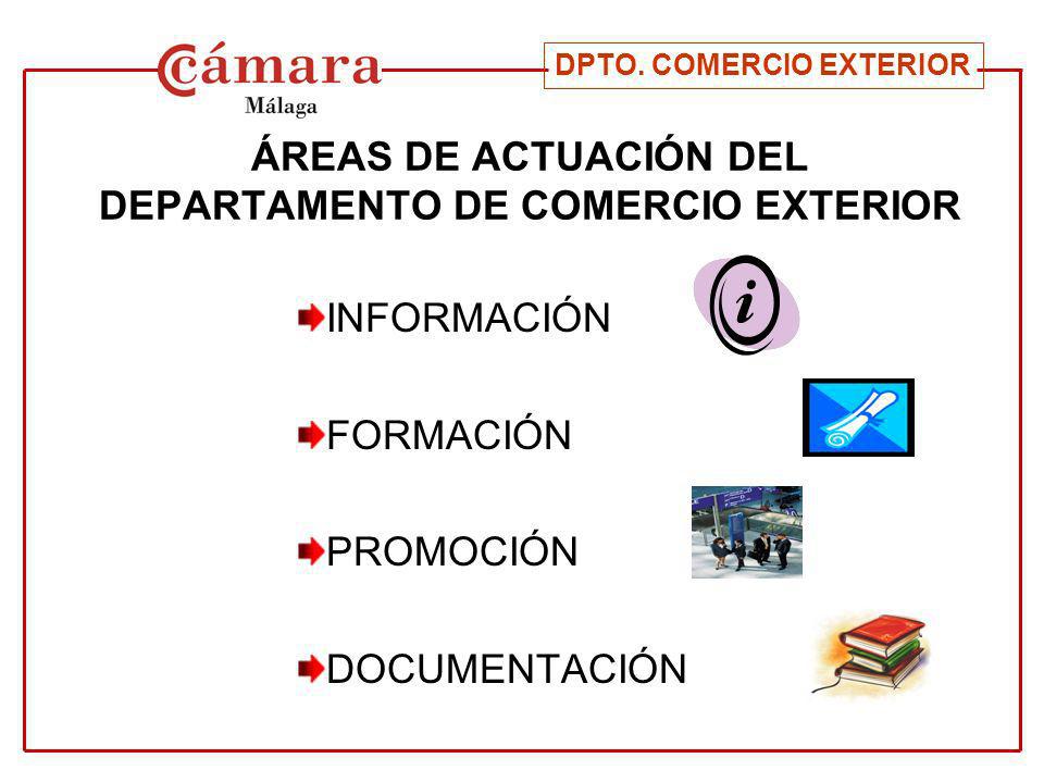 ÁREAS DE ACTUACIÓN DEL DEPARTAMENTO DE COMERCIO EXTERIOR INFORMACIÓN FORMACIÓN PROMOCIÓN DOCUMENTACIÓN DPTO.