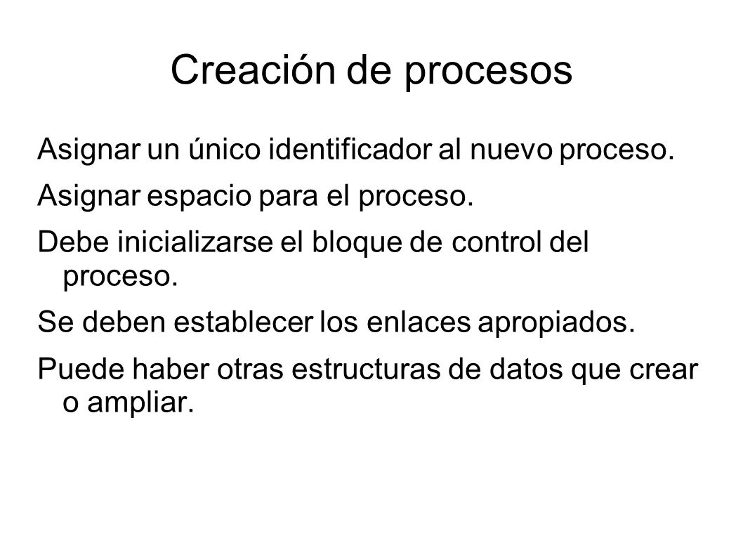 Creación de procesos Asignar un único identificador al nuevo proceso.