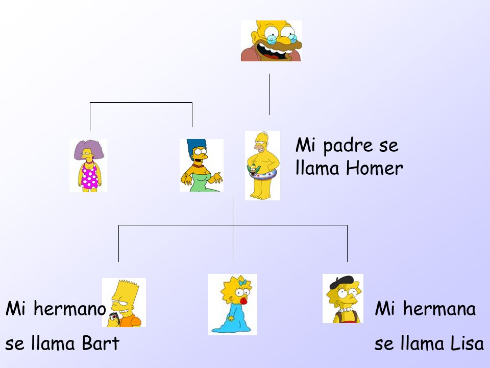 Mi padre se llama Homer Mi hermana se llama Lisa Mi hermano se llama Bart