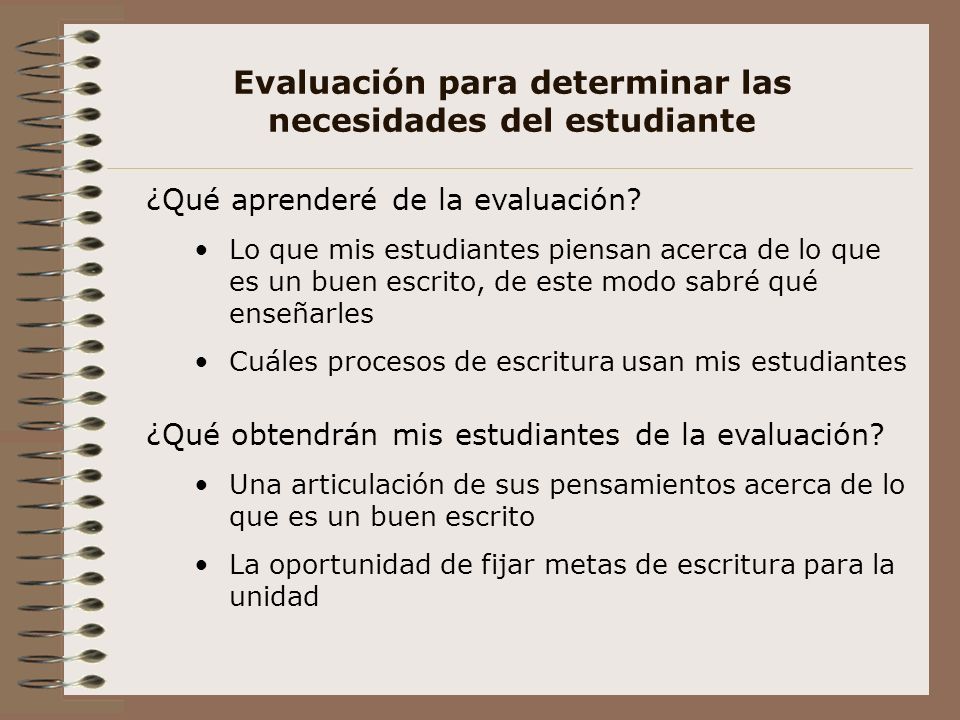 Evaluación para determinar las necesidades del estudiante ¿Qué aprenderé de la evaluación.