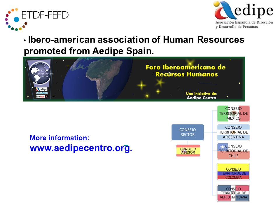 Ibero-american association of Human Resources promoted from Aedipe Spain.