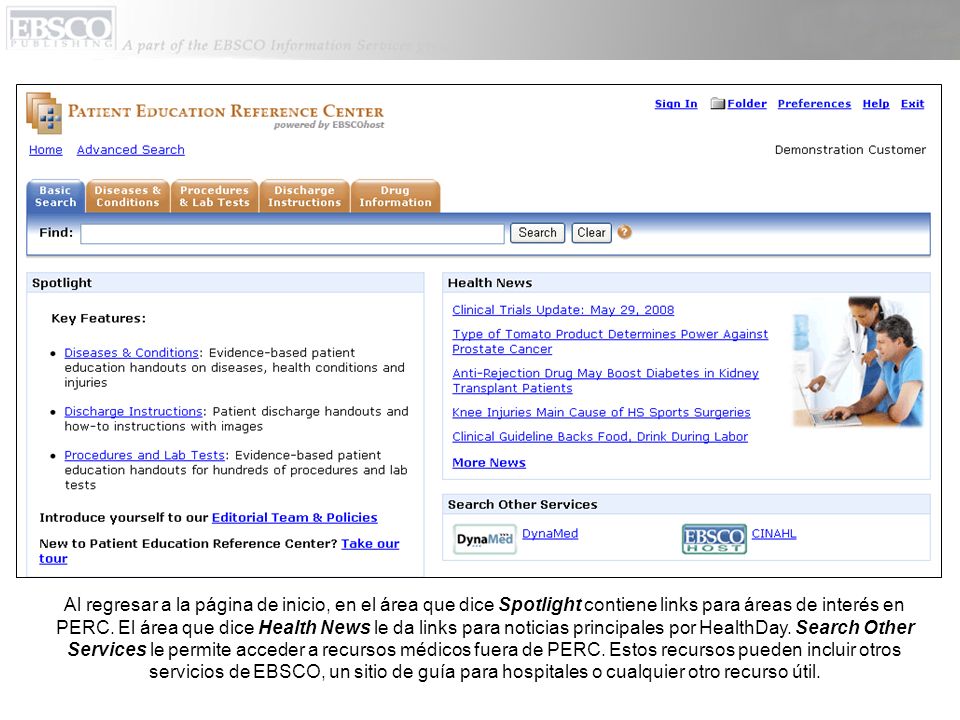 Al regresar a la página de inicio, en el área que dice Spotlight contiene links para áreas de interés en PERC.