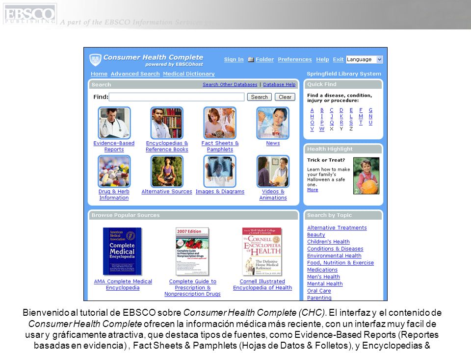 Bienvenido al tutorial de EBSCO sobre Consumer Health Complete (CHC).