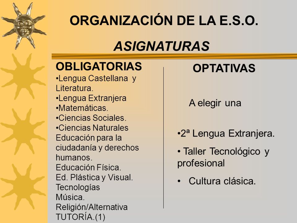 ORGANIZACIÓN DE LA E.S.O. OBLIGATORIAS OPTATIVAS Lengua Castellana y Literatura.