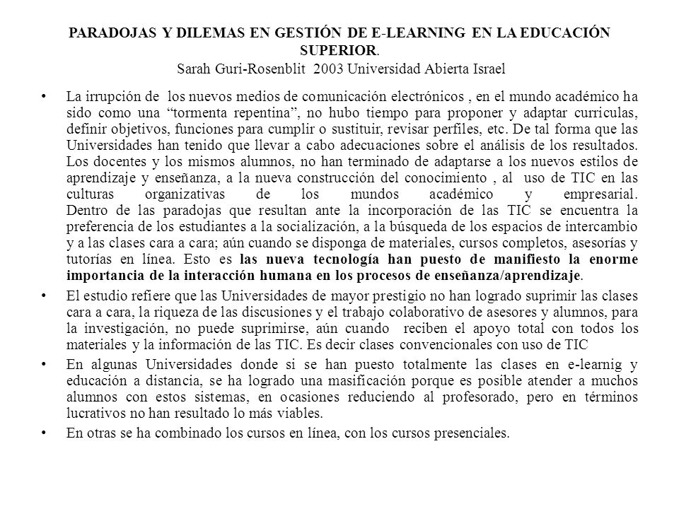 PARADOJAS Y DILEMAS EN GESTIÓN DE E-LEARNING EN LA EDUCACIÓN SUPERIOR.