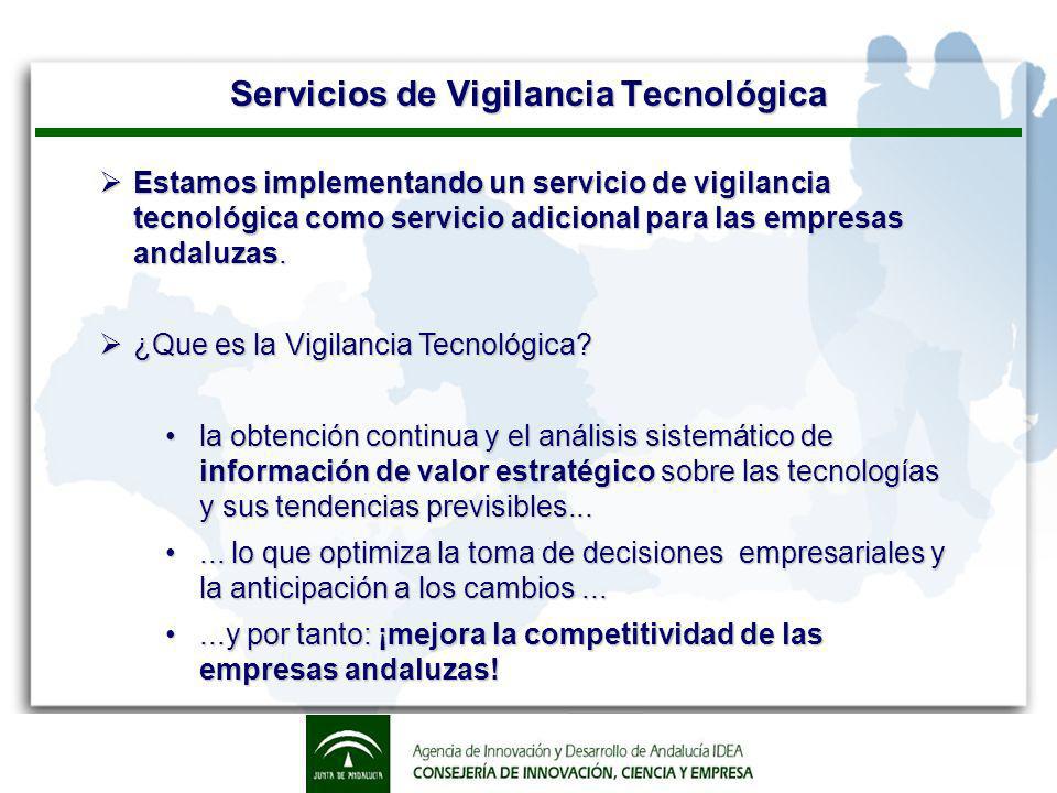 Servicios de Vigilancia Tecnológica Estamos implementando un servicio de vigilancia tecnológica como servicio adicional para las empresas andaluzas.