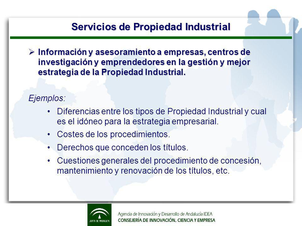 Servicios de Propiedad Industrial Información y asesoramiento a empresas, centros de investigación y emprendedores en la gestión y mejor estrategia de la Propiedad Industrial.
