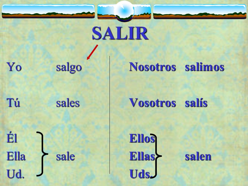 Verb Salir Salir to leave, go out is an irregular -ir verb.
