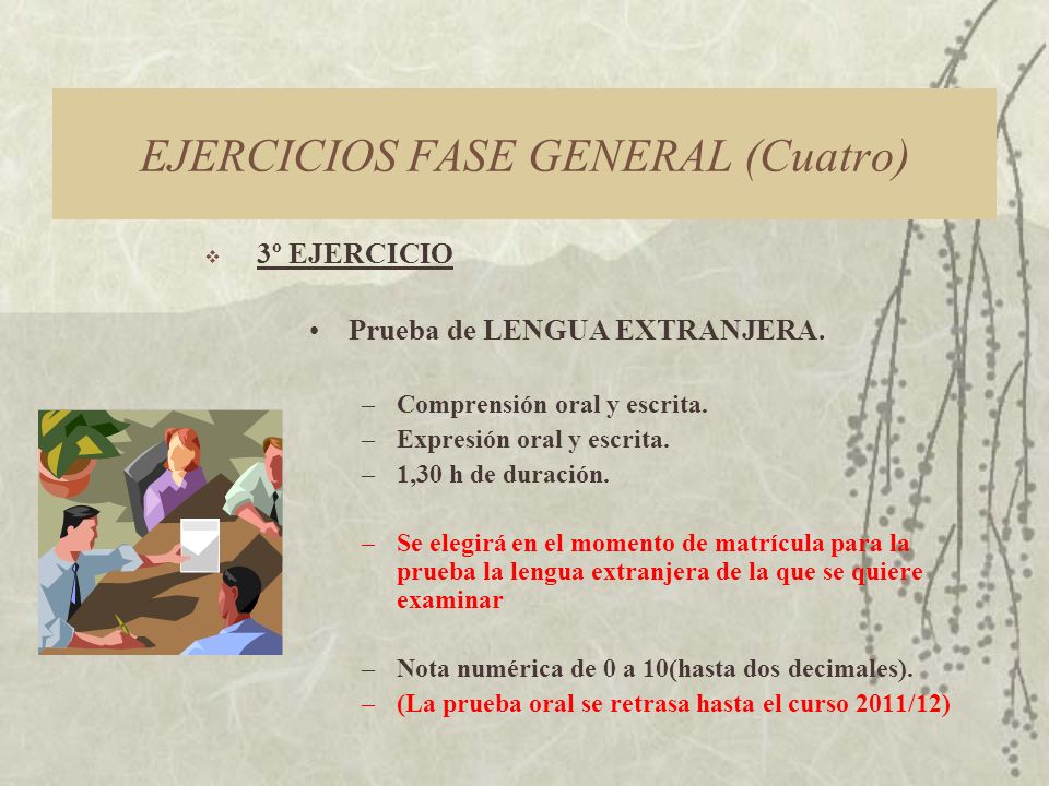 EJERCICIOS FASE GENERAL (Cuatro) 3º EJERCICIO Prueba de LENGUA EXTRANJERA.