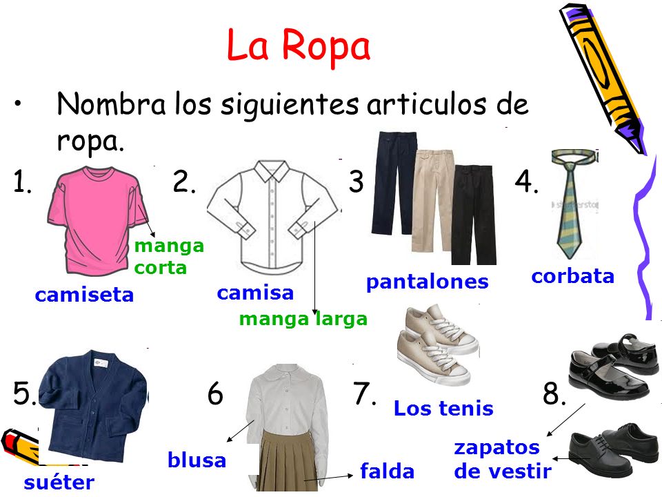 La Ropa Nombra los siguientes articulos de ropa. 1.
