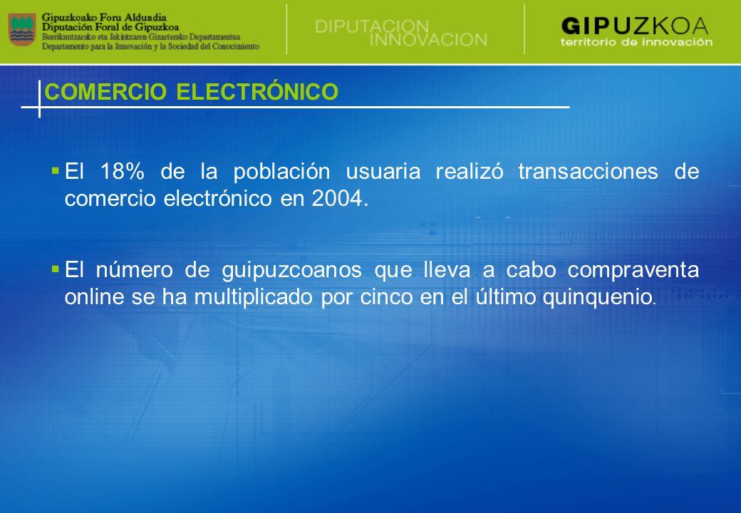 COMERCIO ELECTRÓNICO El 18% de la población usuaria realizó transacciones de comercio electrónico en 2004.