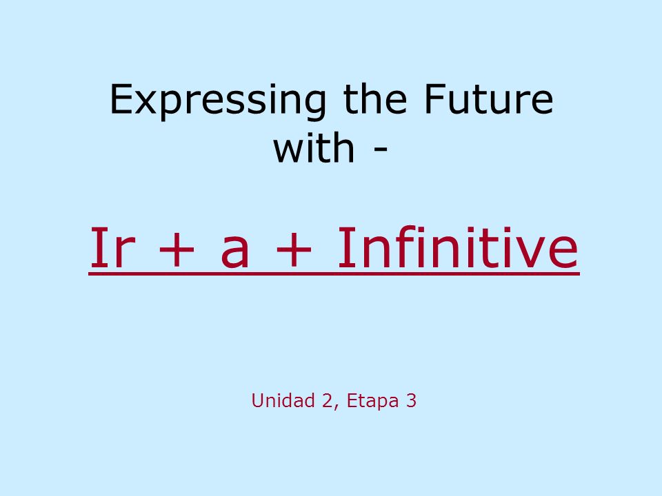 Expressing the Future with - Ir + a + Infinitive Unidad 2, Etapa 3