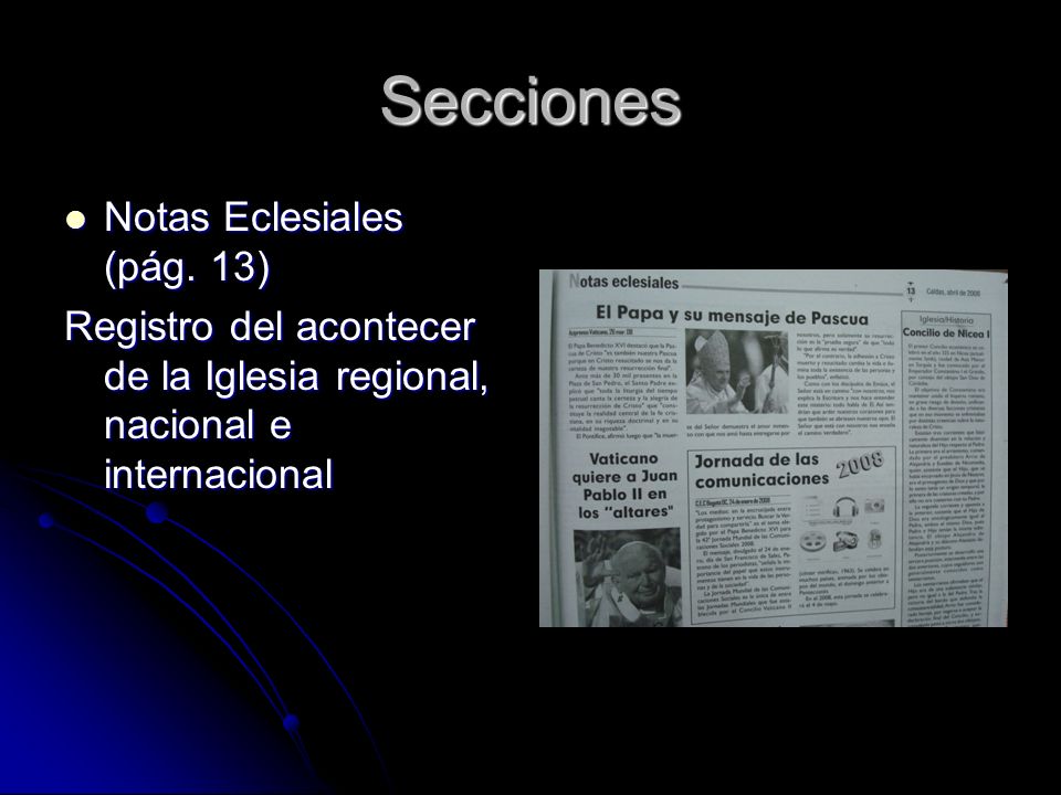 Secciones Notas Eclesiales (pág. 13) Notas Eclesiales (pág.