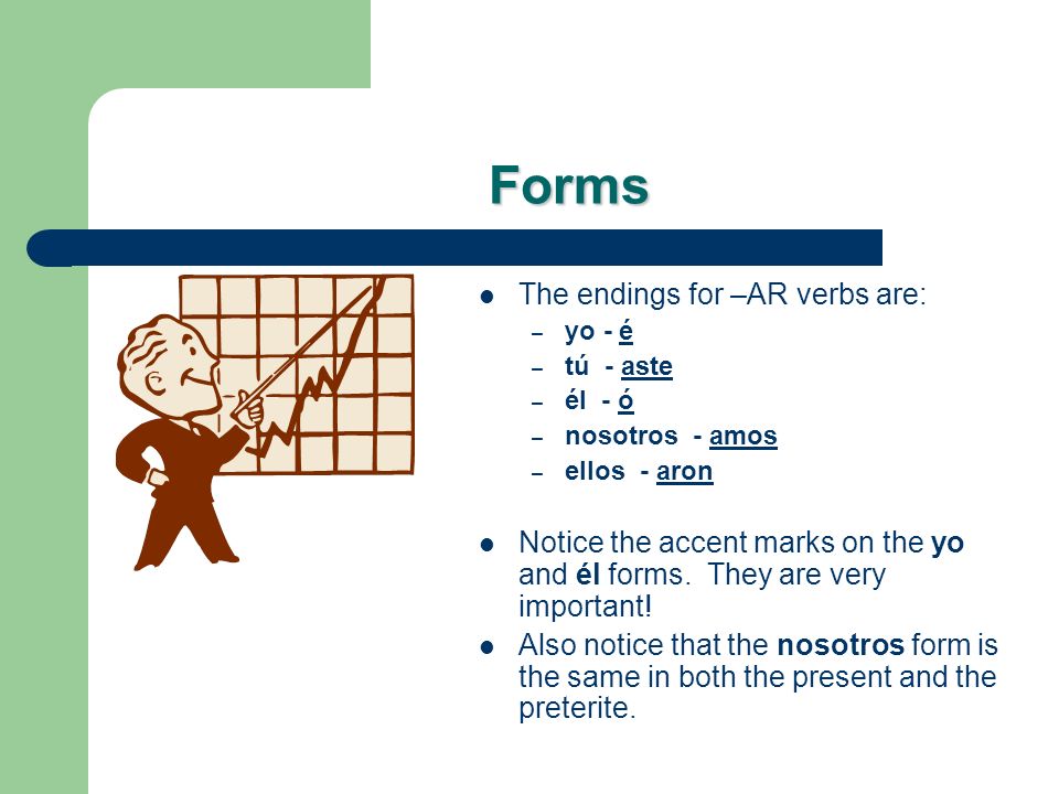 Preterite In this presentation, well look at the regular preterite endings.