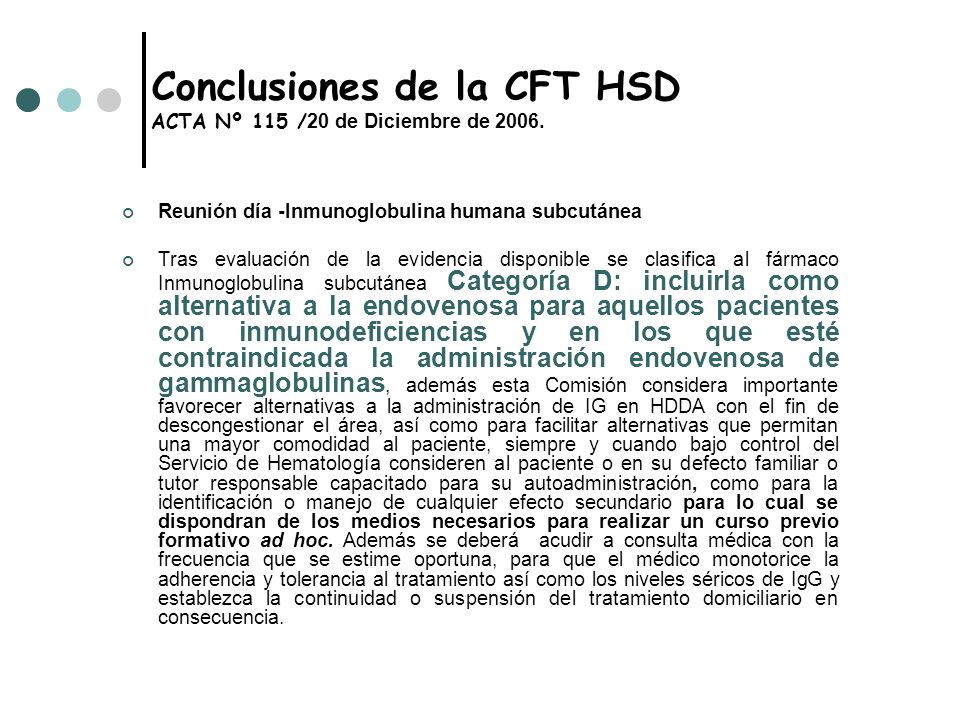 Conclusiones de la CFT HSD ACTA Nº 115 / 20 de Diciembre de 2006.