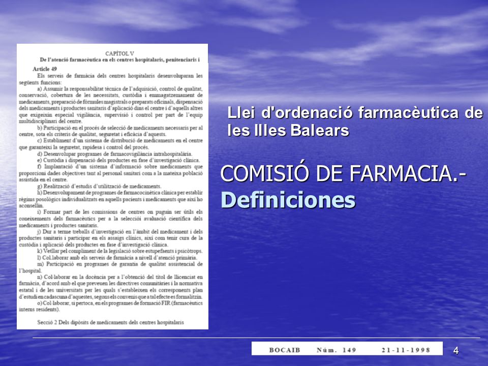 4 COMISIÓ DE FARMACIA.- Definiciones Llei d ordenació farmacèutica de les Illes Balears