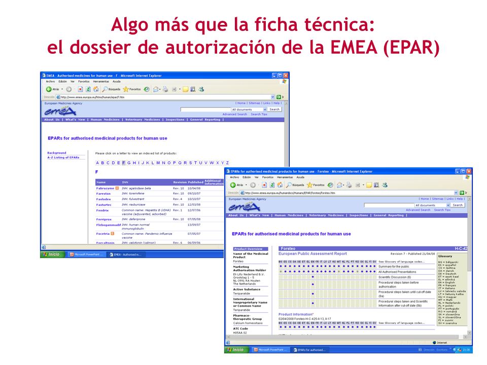 Algo más que la ficha técnica: el dossier de autorización de la EMEA (EPAR)