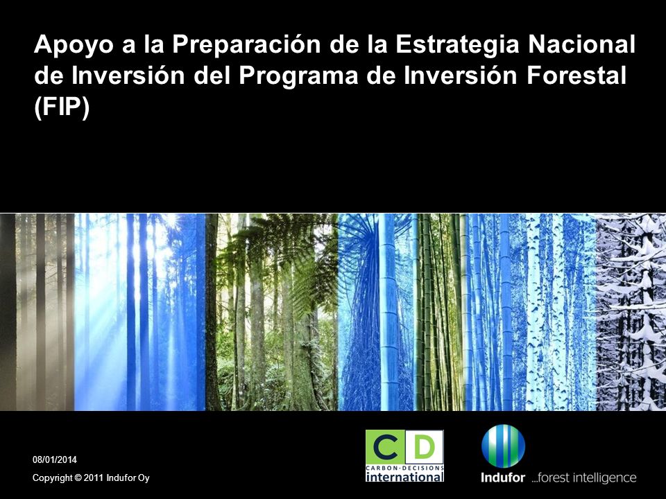 Apoyo a la Preparación de la Estrategia Nacional de Inversión del Programa de Inversión Forestal (FIP) Copyright © 2011 Indufor Oy 08/01/2014