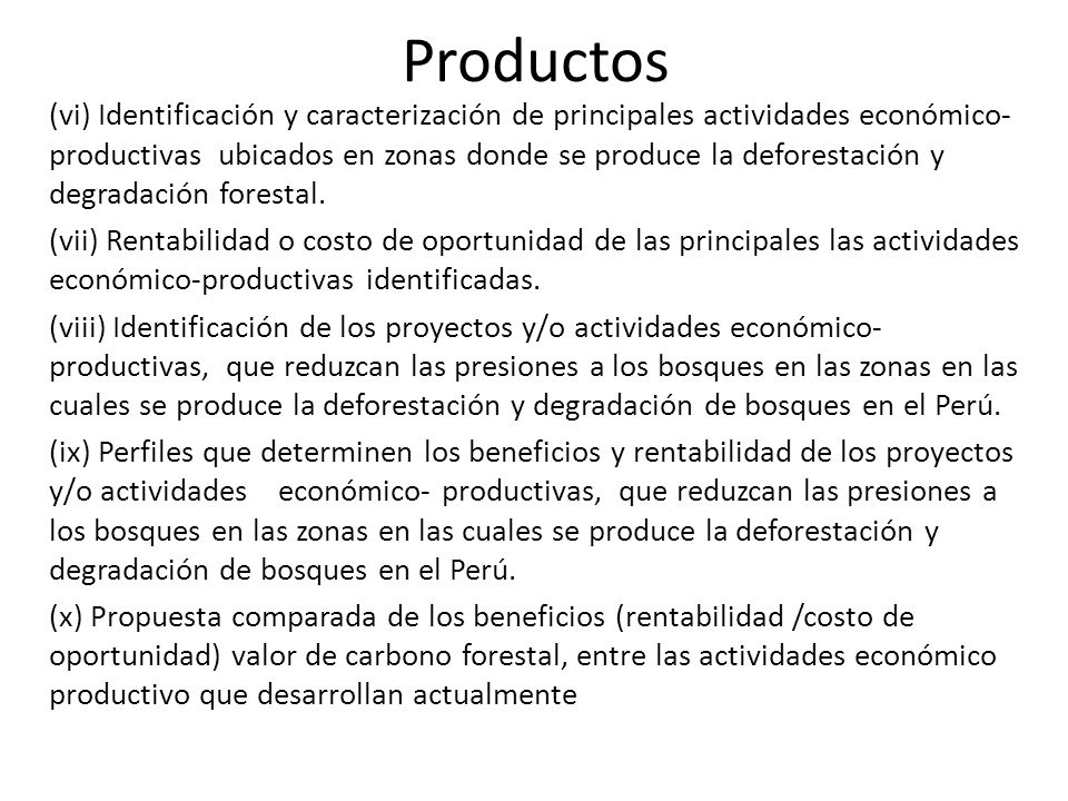 Productos (vi) Identificación y caracterización de principales actividades económico- productivas ubicados en zonas donde se produce la deforestación y degradación forestal.