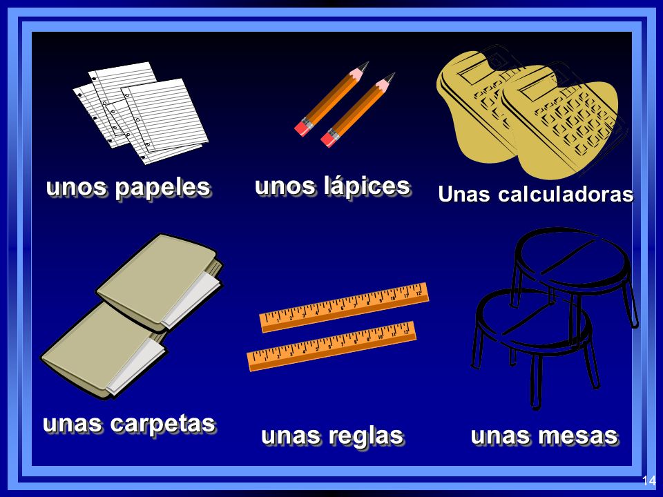13 ¿Cuál es. Which indefinite article (some) would you use with the following vocab words.