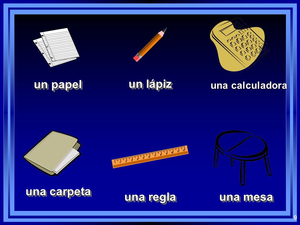 8 ¿Cuál es. Which indefinite article (a) would you use with the following vocab words.