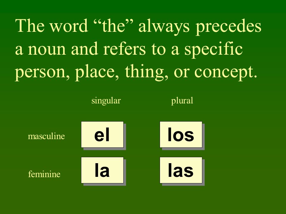 The word the always precedes a noun and refers to a specific person, place, thing, or concept.
