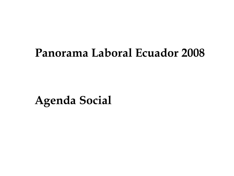 Panorama Laboral Ecuador 2008 Agenda Social