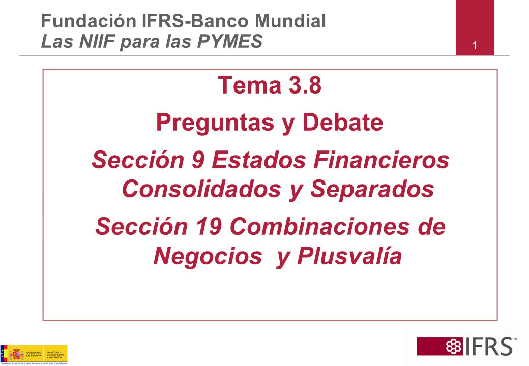 1 Tema 3.8 Preguntas y Debate Sección 9 Estados Financieros Consolidados y Separados Sección 19 Combinaciones de Negocios y Plusvalía Fundación IFRS-Banco Mundial Las NIIF para las PYMES