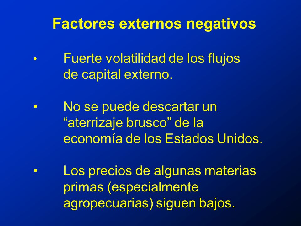 Factores externos negativos Fuerte volatilidad de los flujos de capital externo.
