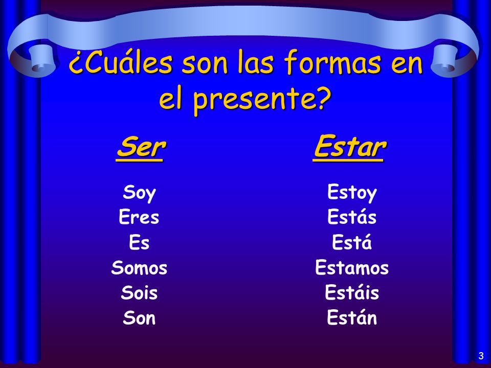2 Ser y Estar en español… Los dos verbos significan to be Tienen usos muy diferentes.