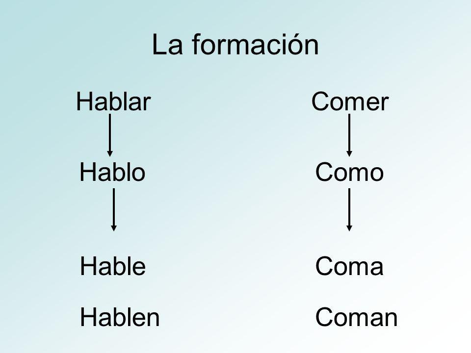 La formación HablarComer HabloComo HableComa HablenComan