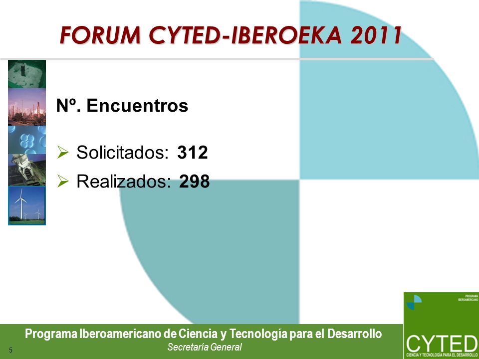 Programa Iberoamericano de Ciencia y Tecnología para el Desarrollo Secretaría General 5 FORUM CYTED-IBEROEKA 2011 Nº.