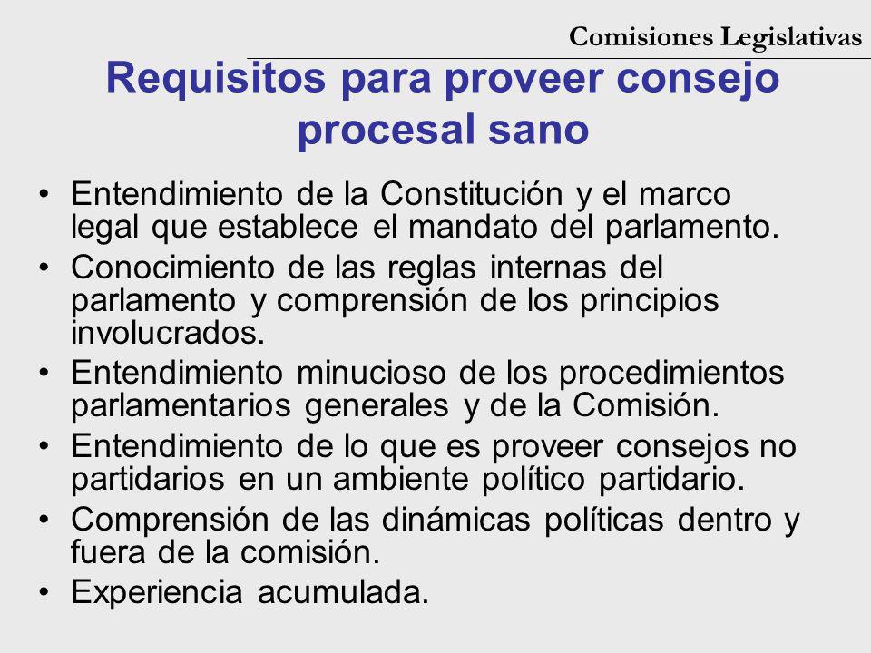 Requisitos para proveer consejo procesal sano Entendimiento de la Constitución y el marco legal que establece el mandato del parlamento.
