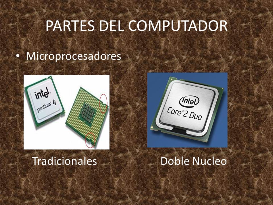 PARTES DEL COMPUTADOR Microprocesadores Tradicionales Doble Nucleo
