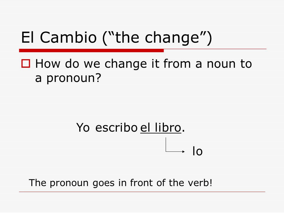 El Cambio ( the change )  How do we change it from a noun to a pronoun.