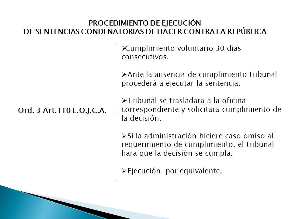 PROCEDIMIENTO DE EJECUCIÓN DE SENTENCIAS CONDENATORIAS DE HACER CONTRA LA REPÚBLICA Ord.
