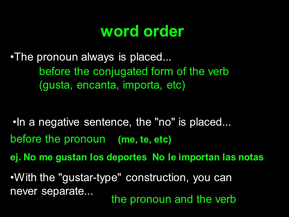 word order The pronoun always is placed...