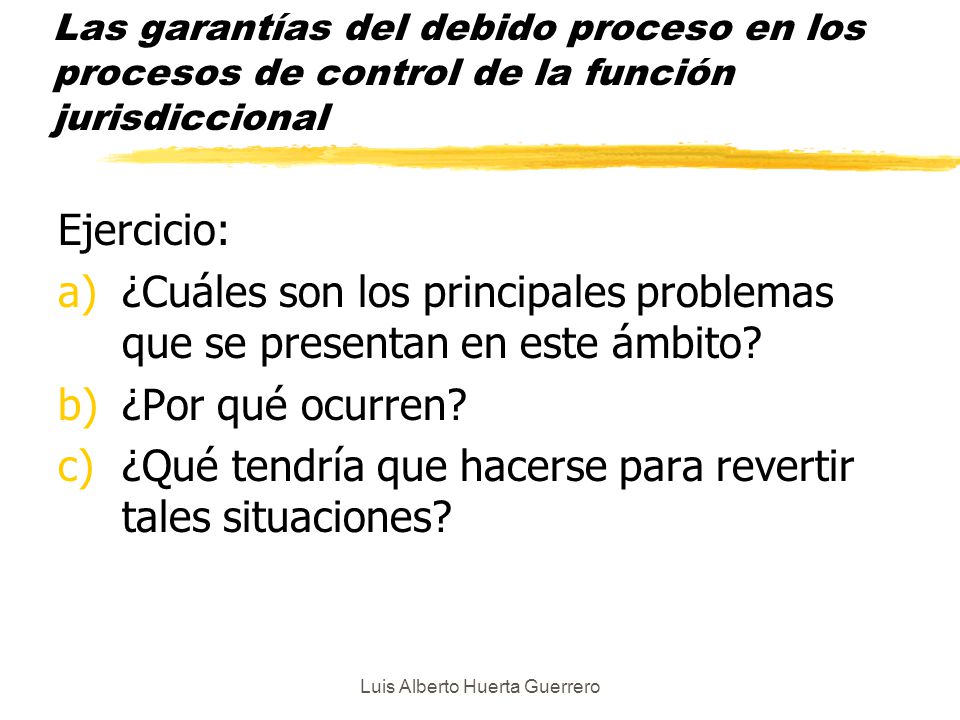 Luis Alberto Huerta Guerrero Las garantías del debido proceso en los procesos de control de la función jurisdiccional Ejercicio: a)¿Cuáles son los principales problemas que se presentan en este ámbito.