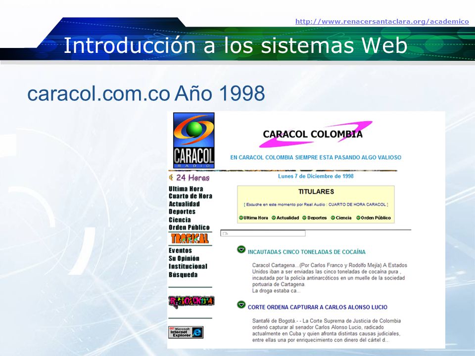 Introducción a los sistemas Web   caracol.com.co Año 1998