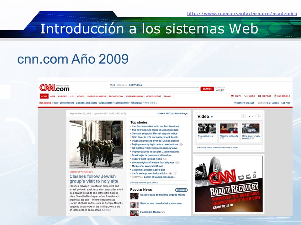 Introducción a los sistemas Web   cnn.com Año 2009