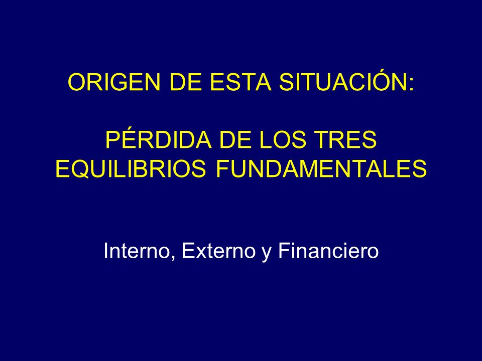 ORIGEN DE ESTA SITUACIÓN: PÉRDIDA DE LOS TRES EQUILIBRIOS FUNDAMENTALES Interno, Externo y Financiero
