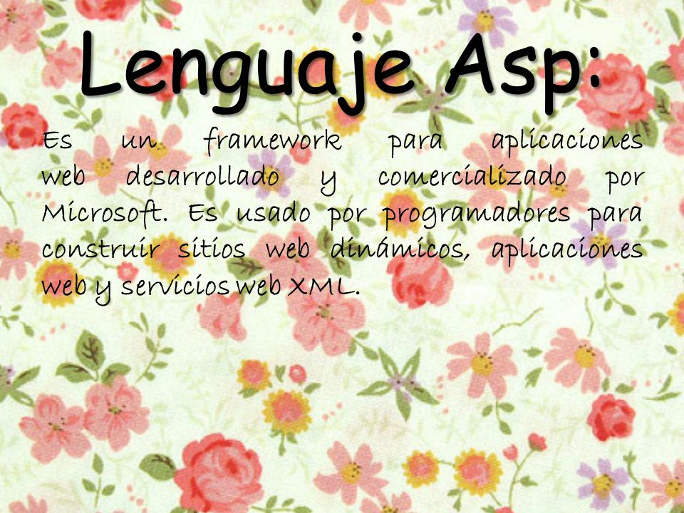 Lenguaje Asp: Es un framework para aplicaciones web desarrollado y comercializado por Microsoft.