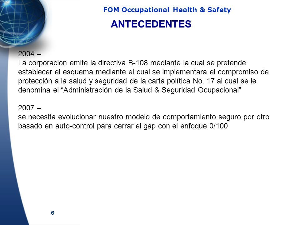 1 FOM Occupational Health & Safety ESTRATEGIA DE SALUD & SEGURIDAD ...