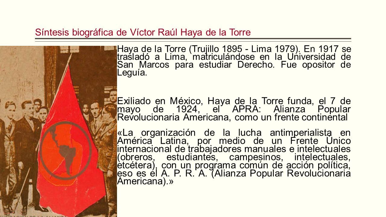 Síntesis biográfica de Víctor Raúl Haya de la Torre Haya de la Torre (Trujillo Lima 1979).