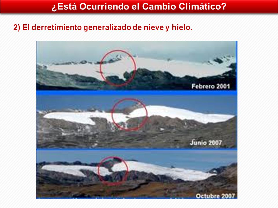 ¿Está Ocurriendo el Cambio Climático 2) El derretimiento generalizado de nieve y hielo.